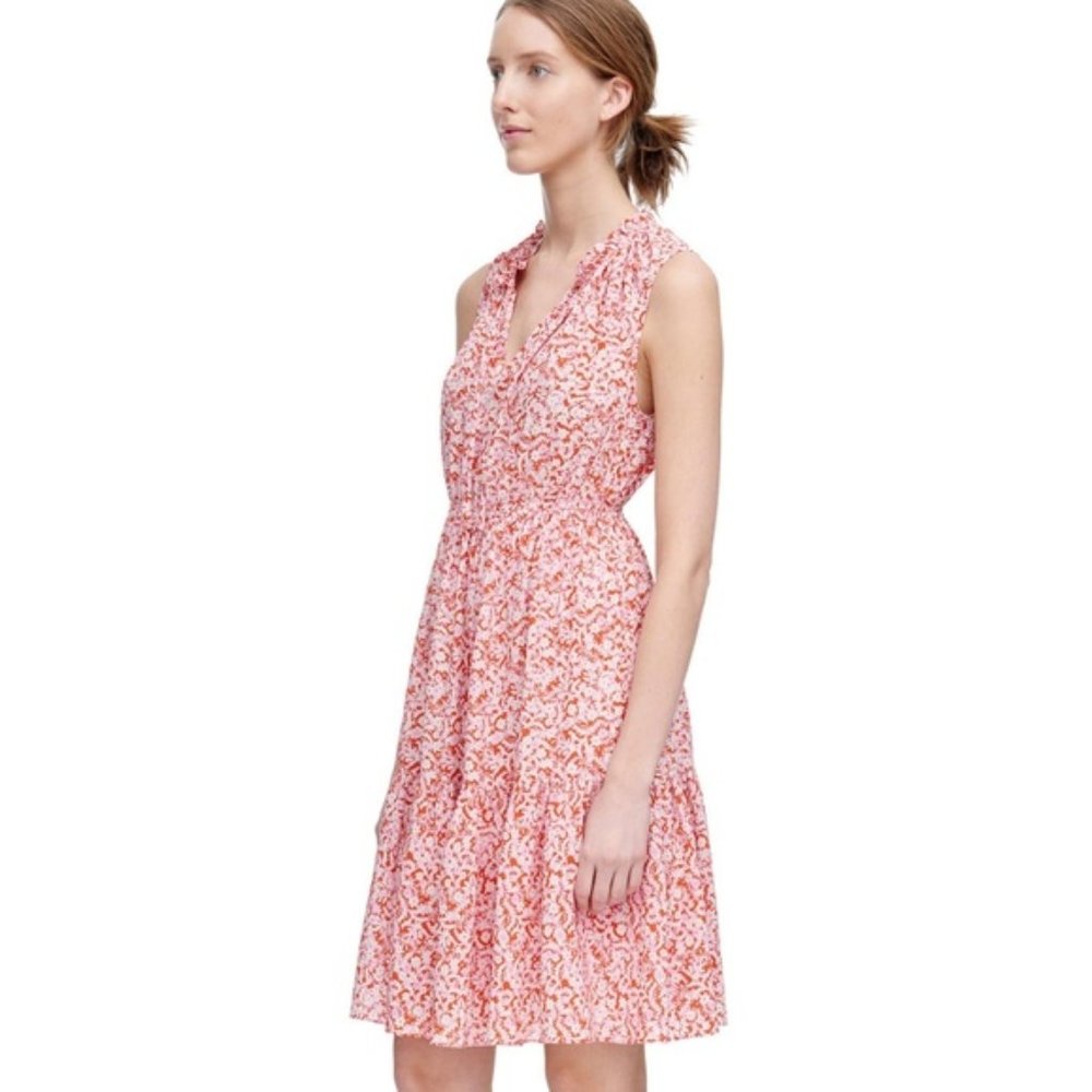 Rebecca Taylor Block Floral Print Silk Dress Red